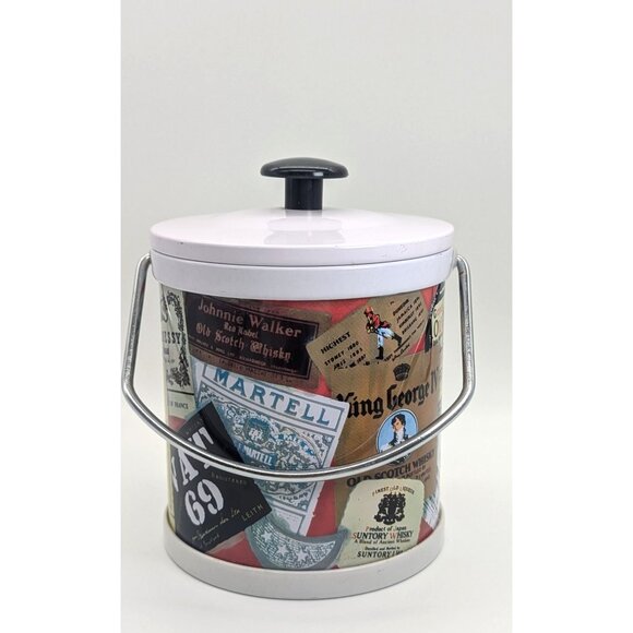 Vintage Metal Ice Bucket With Numerous Whisky Label Exterior Design - Picture 2 of 16